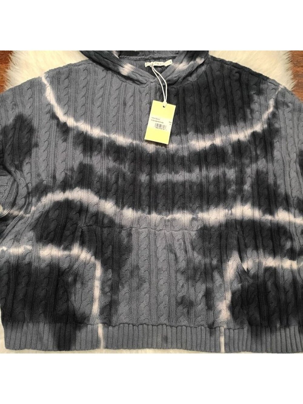 MNML Mens Tie Dye Cable Knit Hoodie Black  M Cotton Cropped Oversized Fit New Wi - Picture 5 of 13